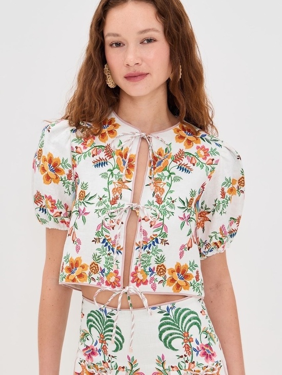 Farm Rio Tops - Farm Rio Delicate Forest Scarves Blouse in Off White Size S NWT
